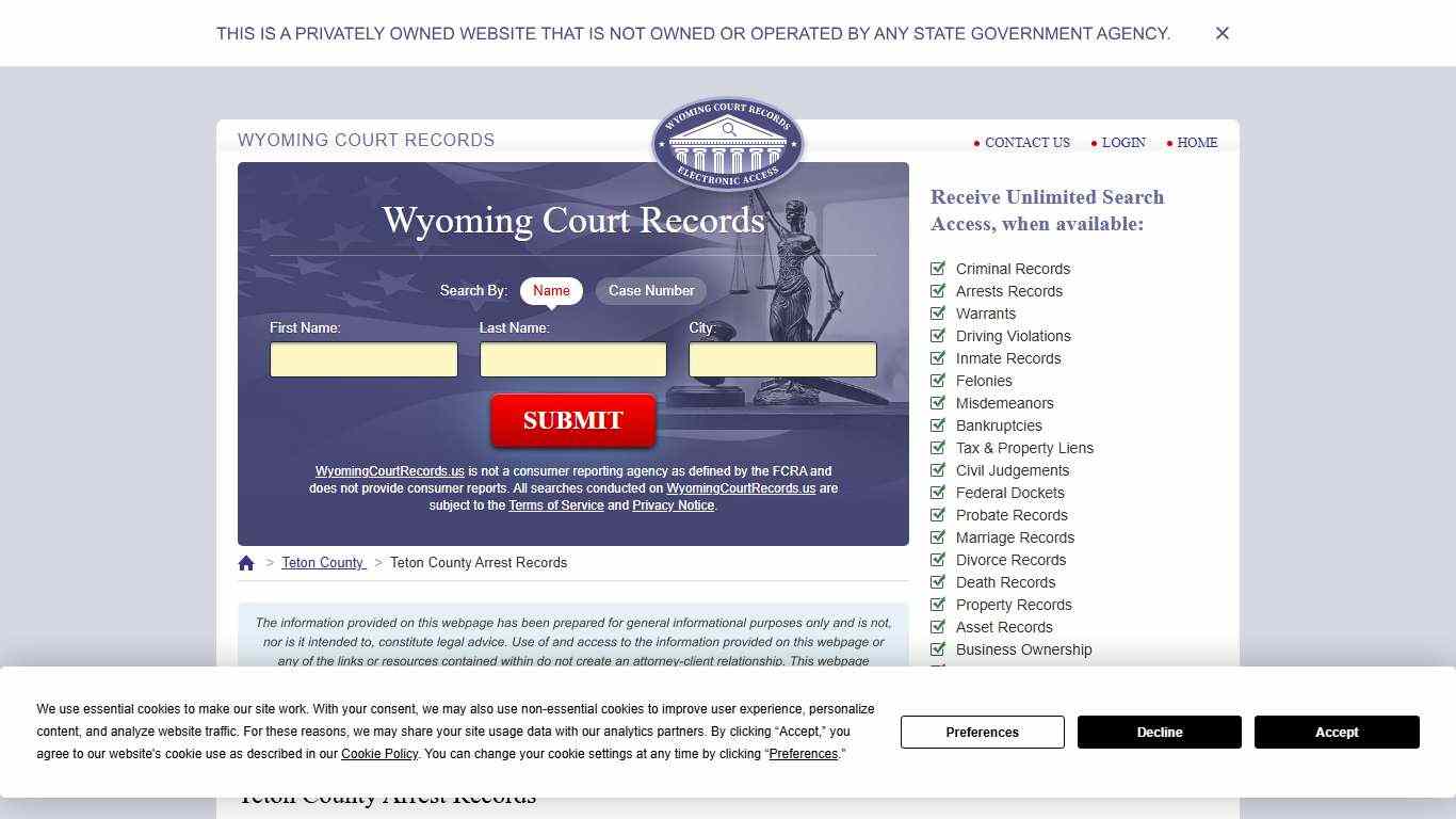 Teton County Arrest Records | WyomingCourtRecords.us