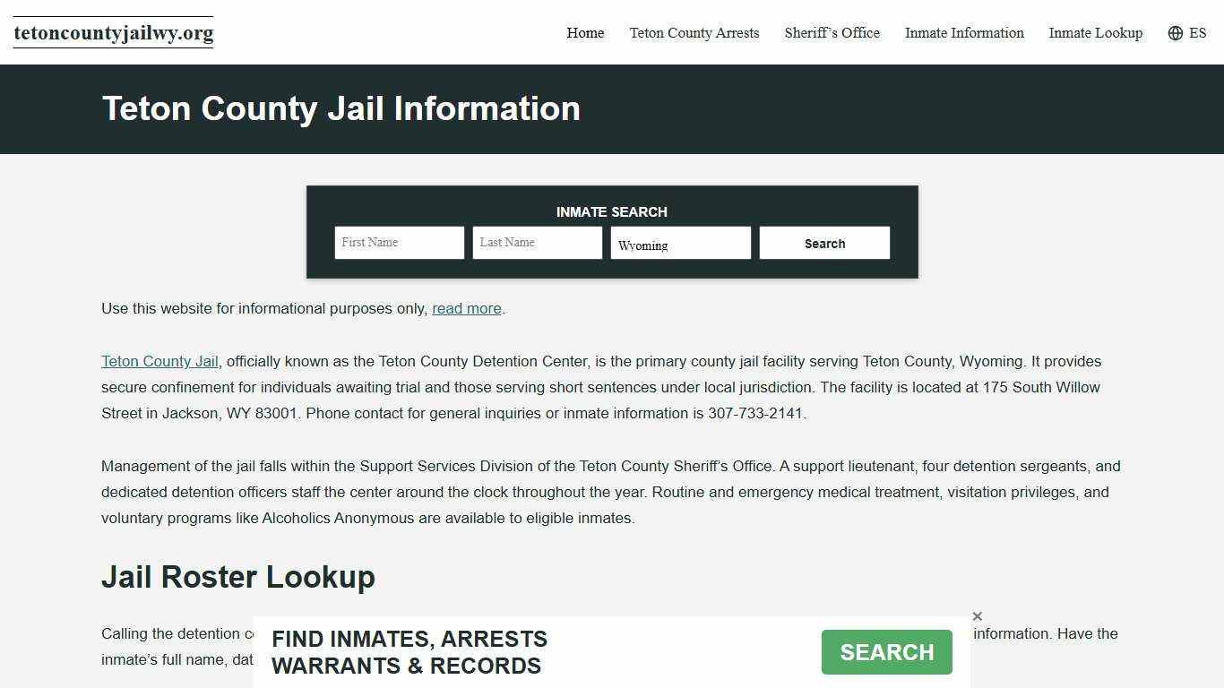 Teton County, WY Jail Roster, Inmate Info