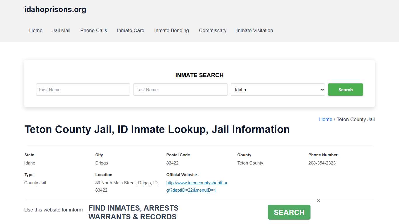 Teton County Jail, ID - Offender Locator, Contacts, Inmate Info